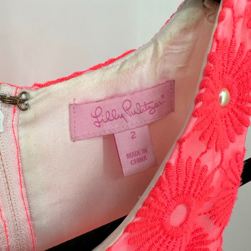 Lilly Pulitzer Pearl Sheath Dress Fluorescent Fiesta Pink Pinwheel Organza 2 - Picture 7 of 10